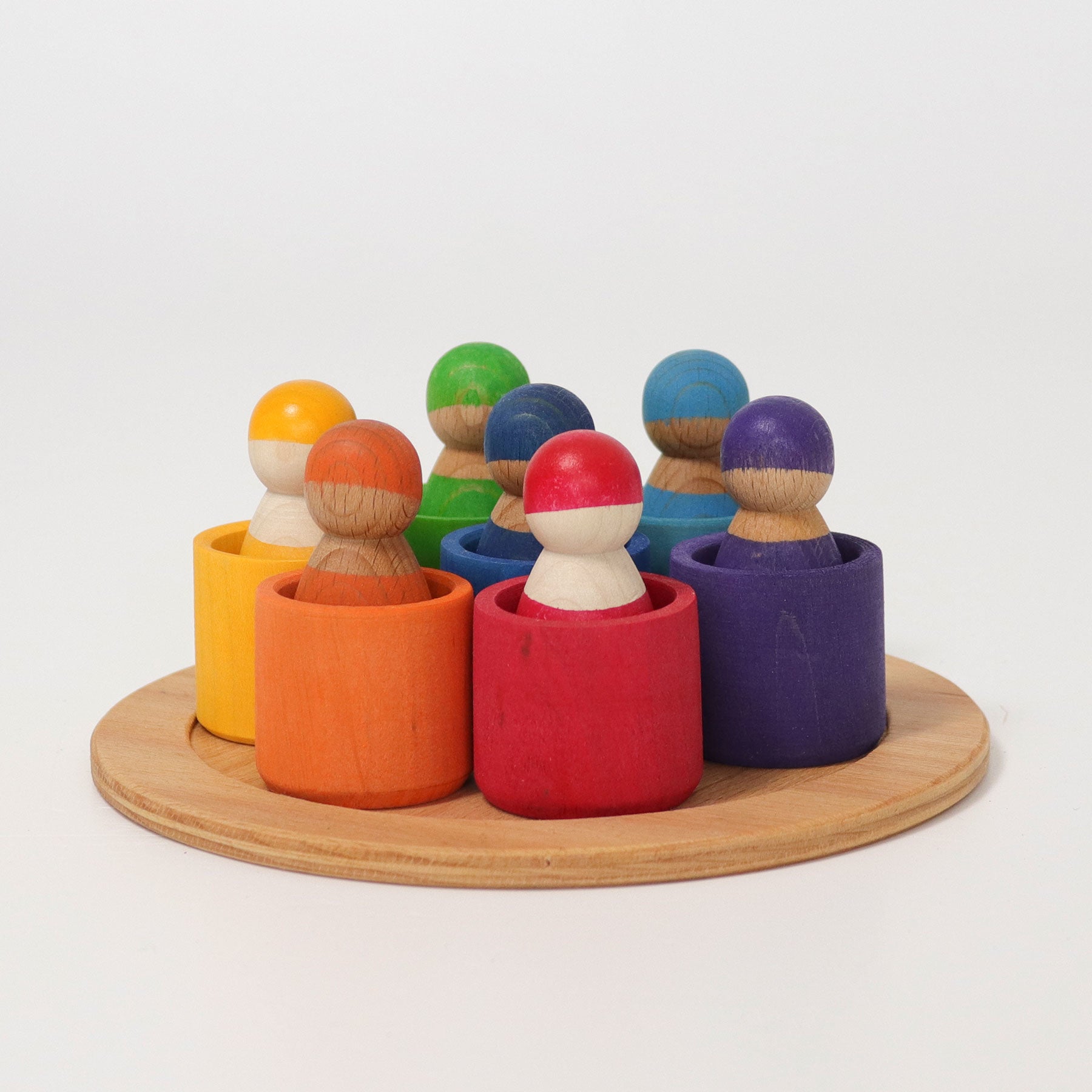 7 houten Regenboogvriendjes in bakjes