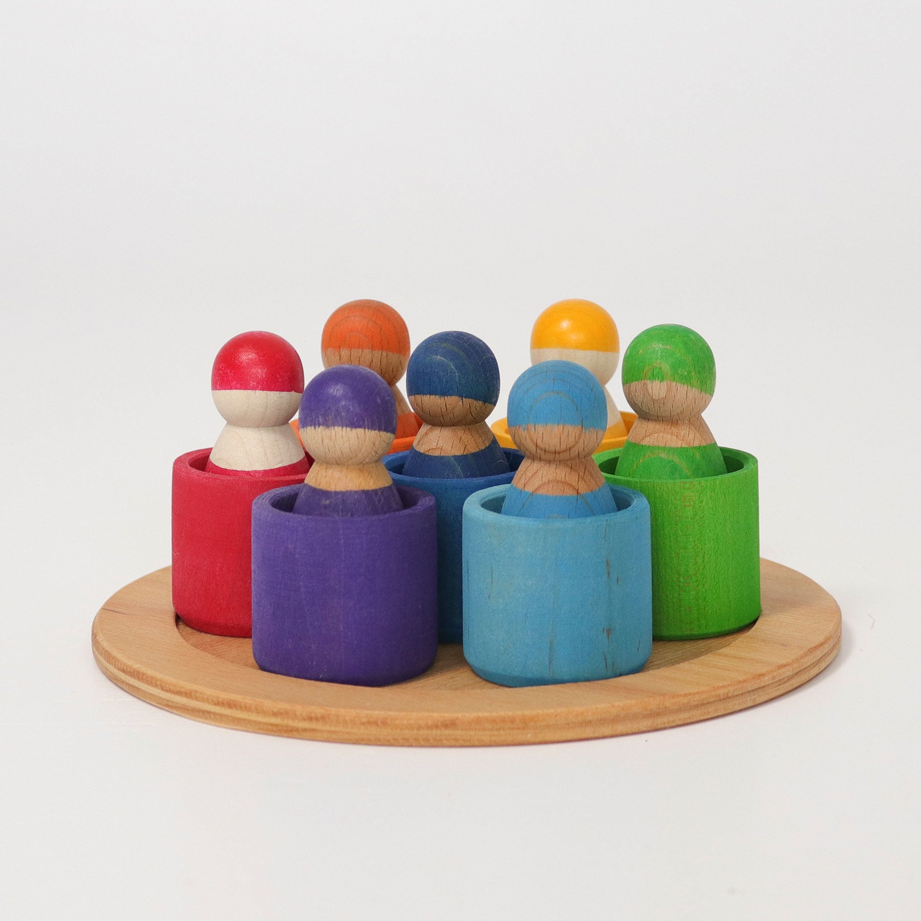 7 houten Regenboogvriendjes in bakjes