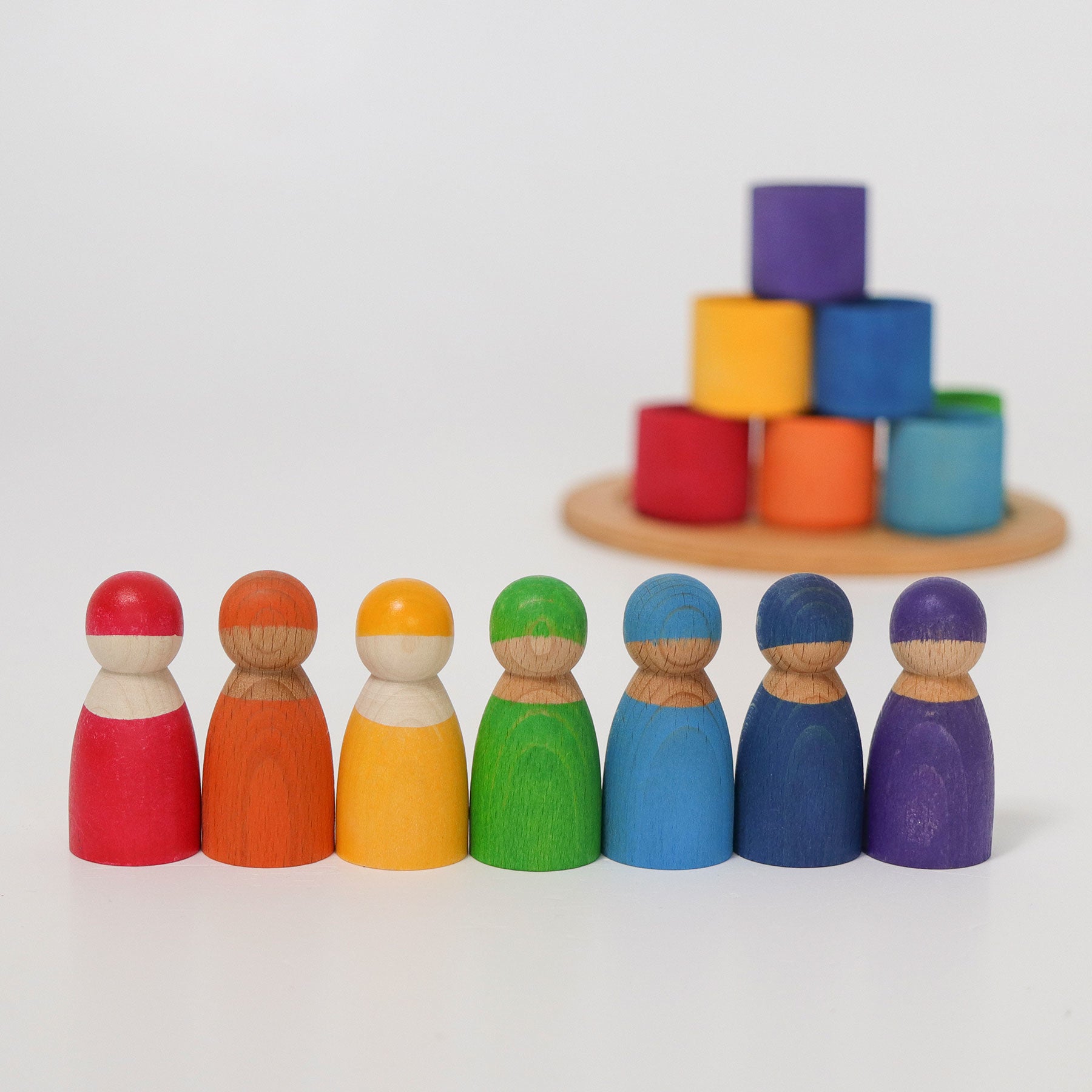 7 houten Regenboogvriendjes in bakjes