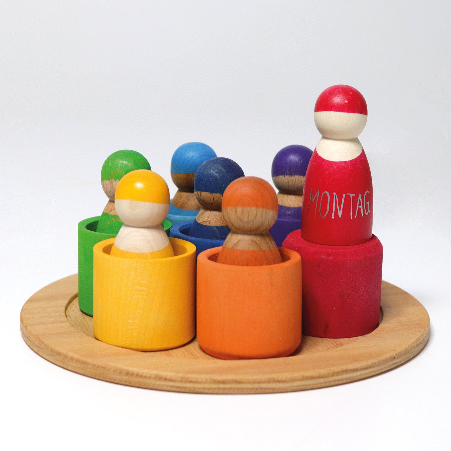 7 houten Regenboogvriendjes in bakjes