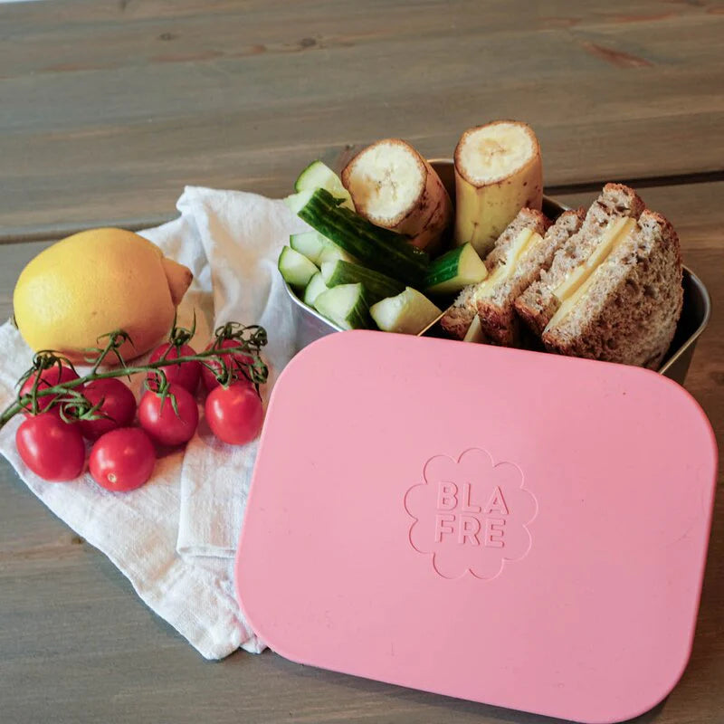 RVS lunchbox 3-vaks met siliconen deksel Roze