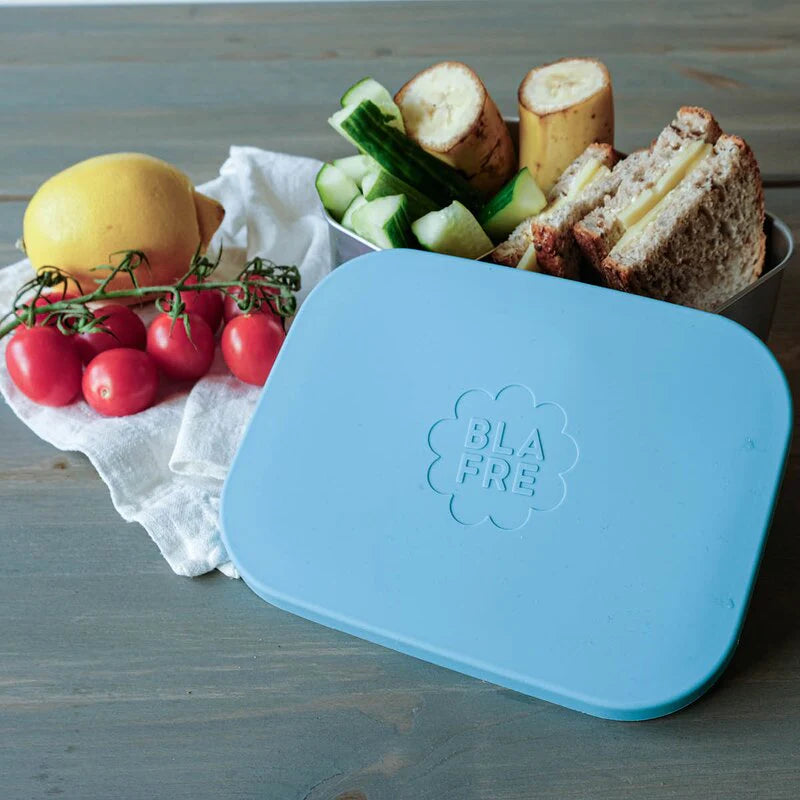 RVS lunchbox 3-vaks met siliconen deksel Blauw
