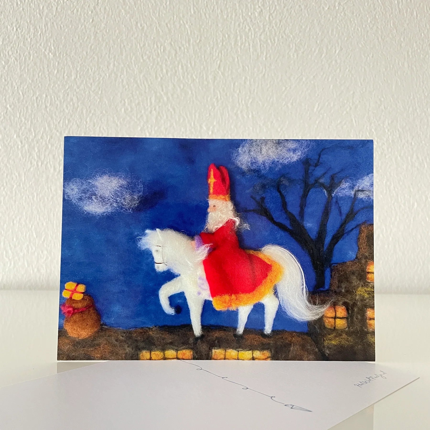 Ansichtkaart Herfst / Winter - Sint op het dak