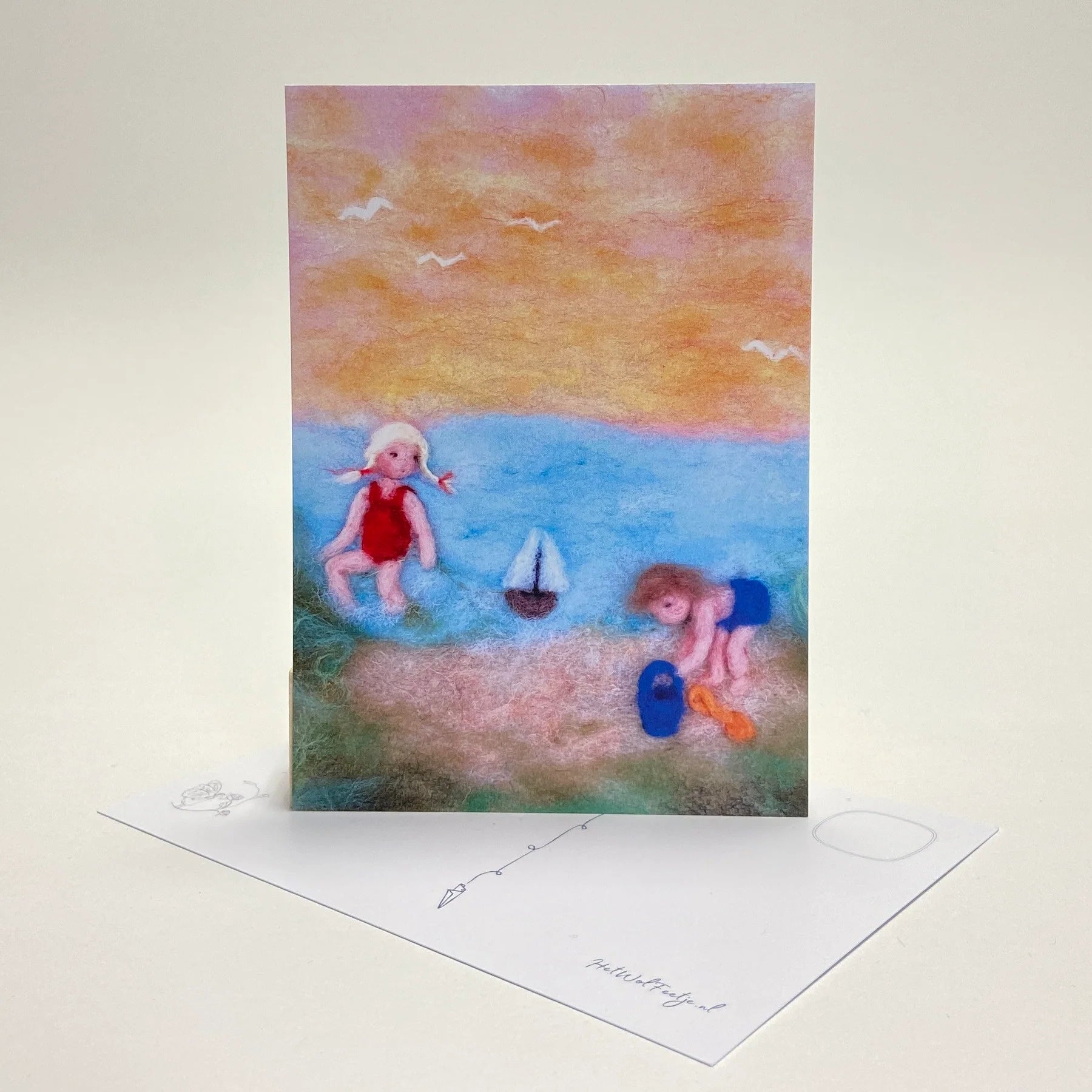 Ansichtkaart - Kinderen op het strand