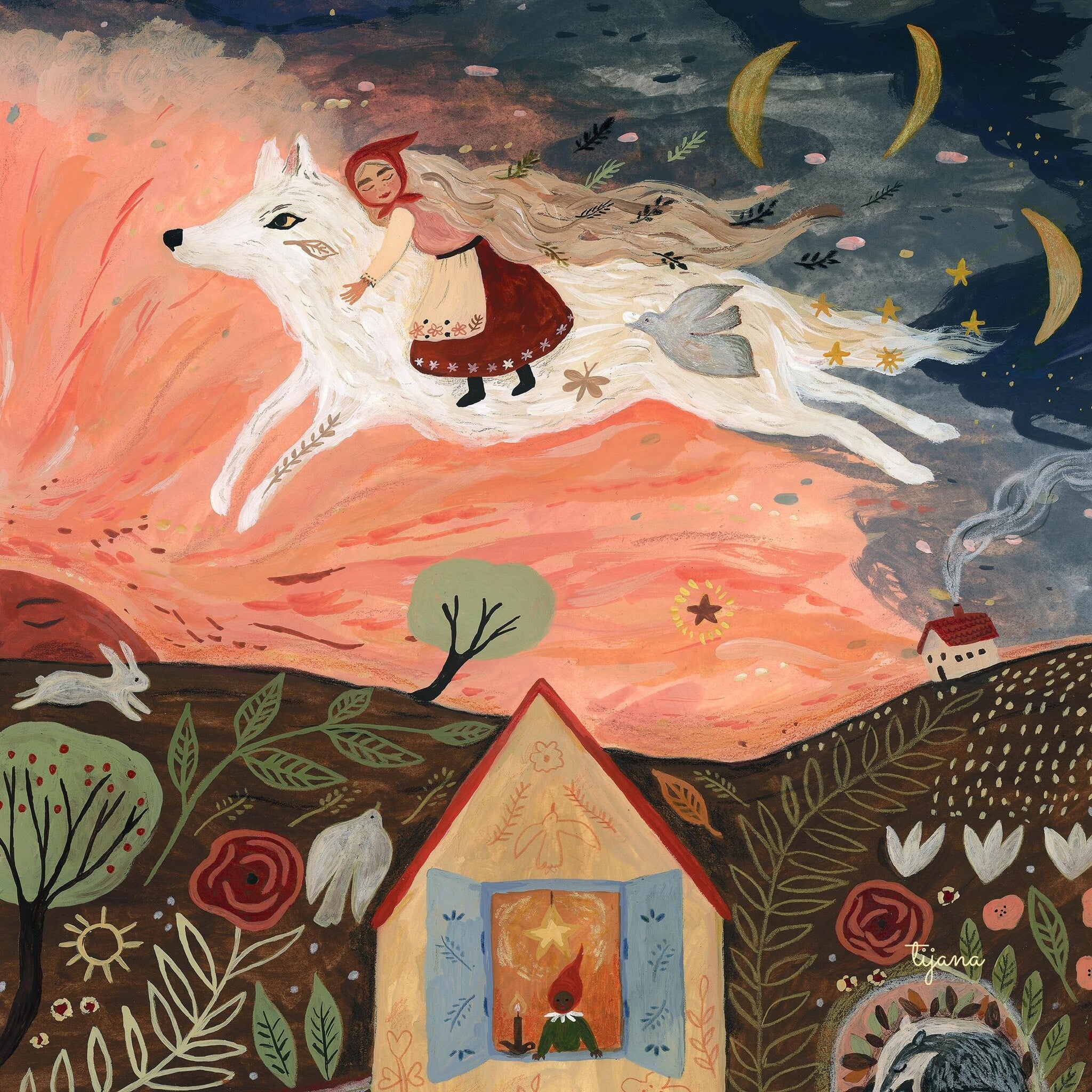 Silhouette Girl and the Wolf - Tijana Draws